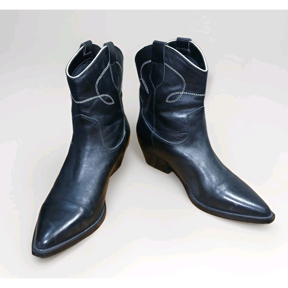 ​Marc Fisher Nonie Black Leather Western Boots Pointed Toe Size 8.5 M Short Mid